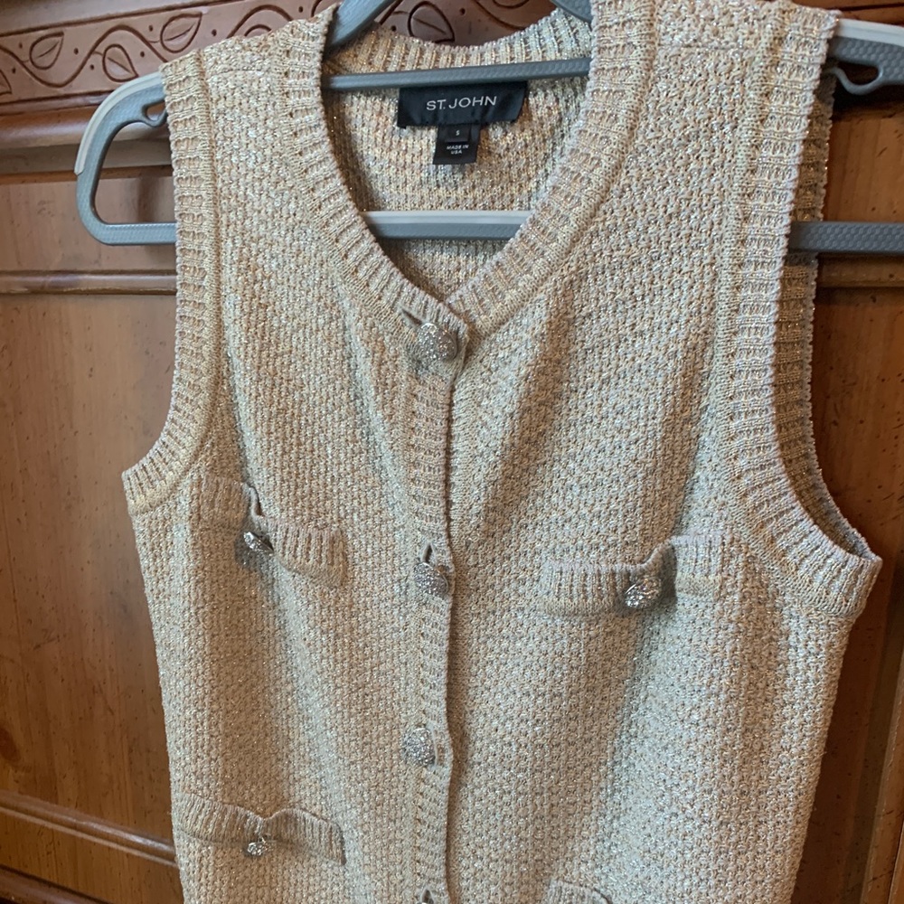 St. John Gold Casual Festive Vest Size Small